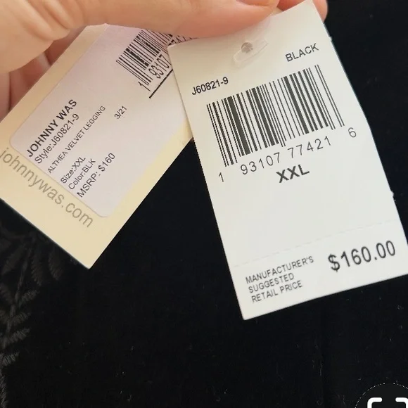 NWT Johnny Was Althea Stretch Tonal Embroidered Velvet Leggings Black XXL - Picture 6 of 8